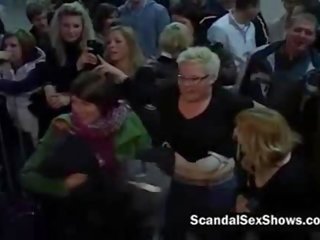 Bloke Fuck two great chicks at a stage in front of an audience