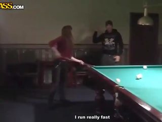 Randy Waitress At Billiards Gets Naked And Blowjob
